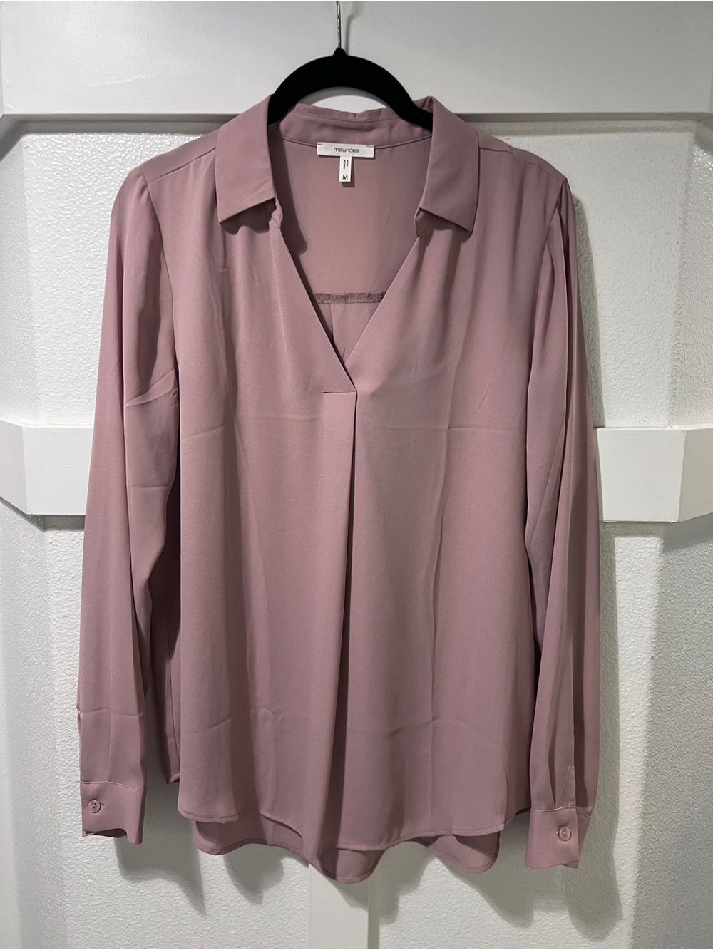 Maurices Dusty Mauve Button-Cuff V-Neck Blouse